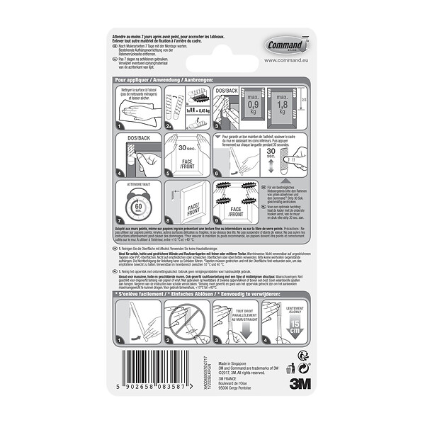 3M - Languettes de fixation tableaux plastique Noir lot 8 pièces - large