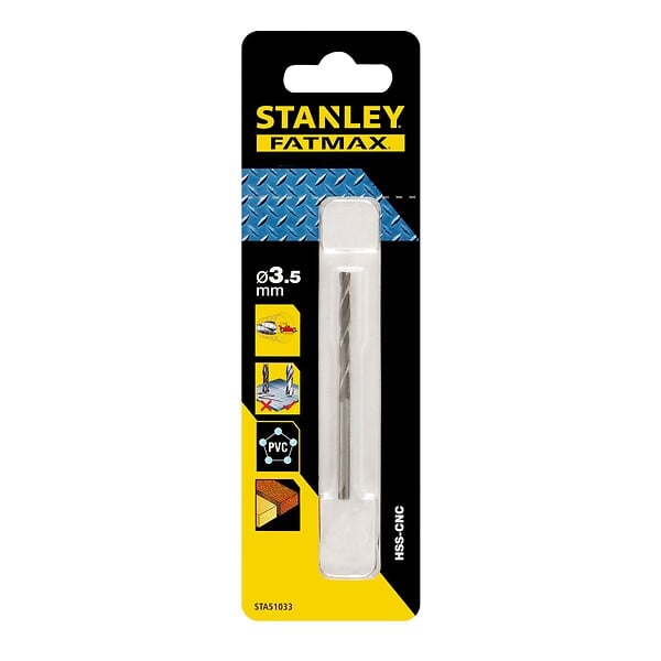STANLEY - Foret HSS 3.5mm métal - Pointe anti-dérapage - 70mm - large