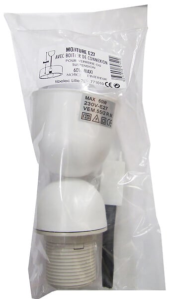 TIBELEC - Monture plastique douille E27 60W maxi blanc - large