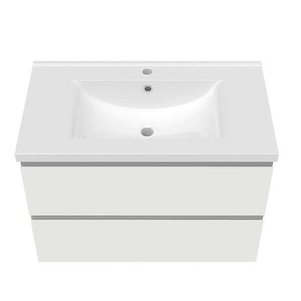 AICA SANITAIRE - Aica Sanitaire 79(L)x44.5(W)x52(H)cm Meuble salle de bain blanc avec 2 tiroirs à une fermeture amortie avec une vasque à suspendre - large
