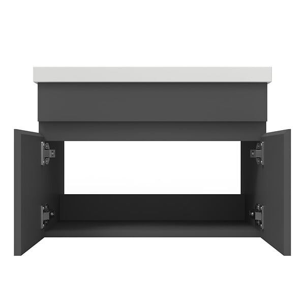 AICA SANITAIRE - Aica Sanitaire 59(L)x38,5(W)x40(H)cm Meuble salle de bain anthracite 2 portes avec une vasque à poser pour un gain d'espace optimal avec un maximum d'espace intérieure - large