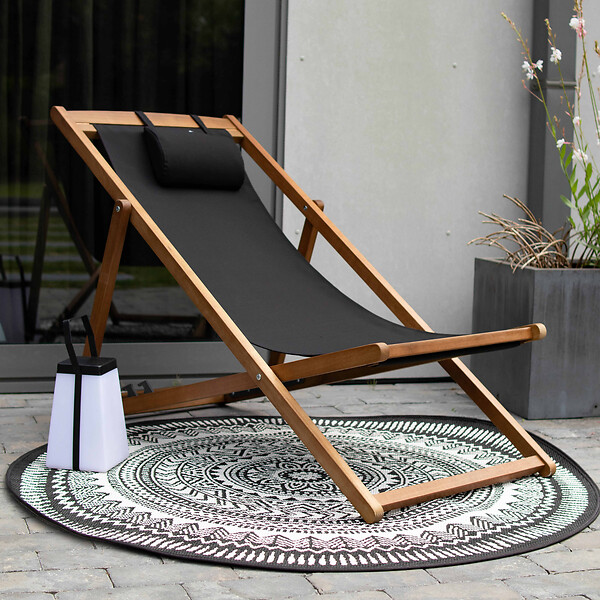 OVIALA - Tapis rond polypropylène noir 160cm - Mandala - large