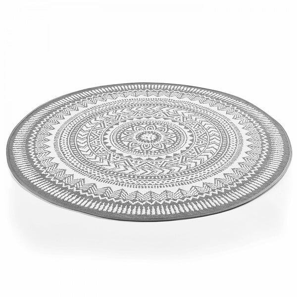 OVIALA - Tapis rond polypropylène gris 160cm - Mandala - large