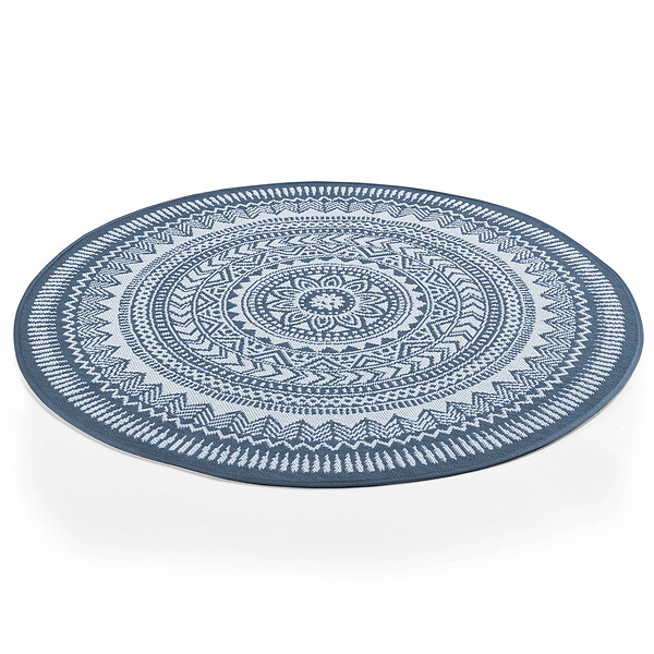 OVIALA - Tapis rond polypropylène bleu 120cm - Mandala - large