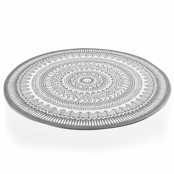 OVIALA - Tapis rond polypropylène gris 120cm - Mandala - large