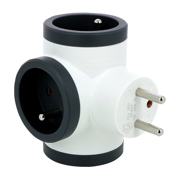 LEGRAND - Fiche multiprise 3 prises latérales - Blanc et gris foncé - large
