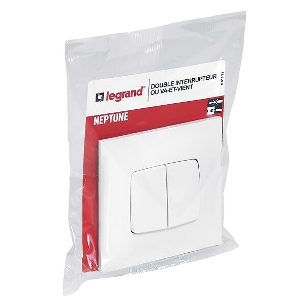 LEGRAND - Double interrupteur ou va-et-vient Neptune 10A - blanc - large