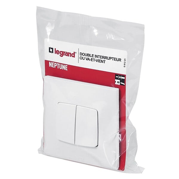 LEGRAND - Double interrupteur ou va-et-vient Neptune 10A - blanc - large