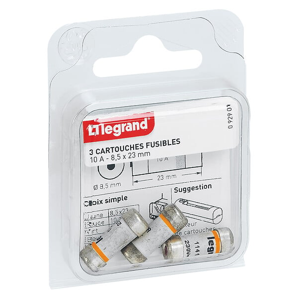 LEGRAND - Cartouche fusible céramique 10A - Avec témoin visuel - 8,5x23mm - large