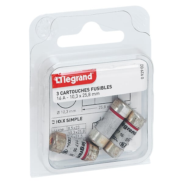 LEGRAND - Cartouches fusibles avec témoin lumineux - 10,3 x 25,8 mm - 16A - large