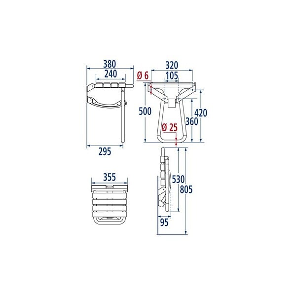 PELLET - Siège de douche escamotable - Ø 25 mm - Époxy blanc - large