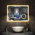 AICA SANITAIRE - AICA Miroir simple de salle de bain tricolore réglable LED avec bluetooth, anti-buée et miroir grossissant, horizontal 80*60cm - vignette