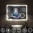 AICA SANITAIRE - AICA Miroir simple de salle de bain tricolore réglable LED avec bluetooth, anti-buée et miroir grossissant, horizontal 80*60cm - vignette