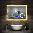 AICA SANITAIRE - AICA Miroir simple de salle de bain tricolore réglable LED avec bluetooth, anti-buée et miroir grossissant, horizontal 80*60cm - vignette
