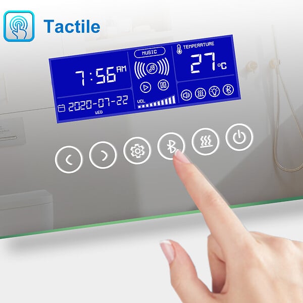 AICA SANITAIRE - AICA Miroir simple de salle de bain tricolore réglable LED avec bluetooth, anti-buée et miroir grossissant, horizontal 80*60cm - large