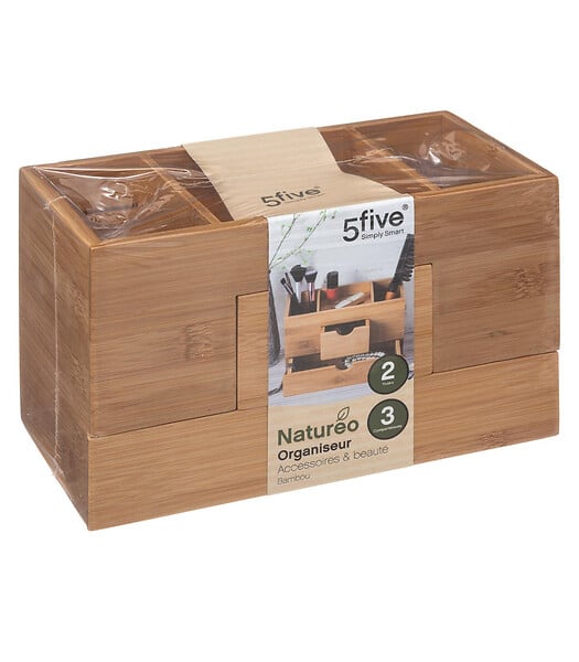 5 FIVE SIMPLY SMART - Organiseur de salle de bain Rangement maquillage 2 tiroirs en Bambou - large