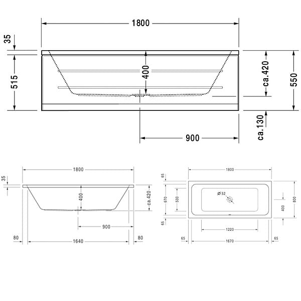 DURAVIT - Baignoire acrylique D-Code Duravit - Rectangulaire - 1800 x 800mm - Sur pieds - A encastrer - Blanc - large