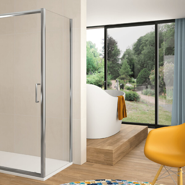 KASSANDRA - Paroi de douche fixe + Porte coulissante BELLA 125 cm Paroi latérale : 77 - 79 cm - large