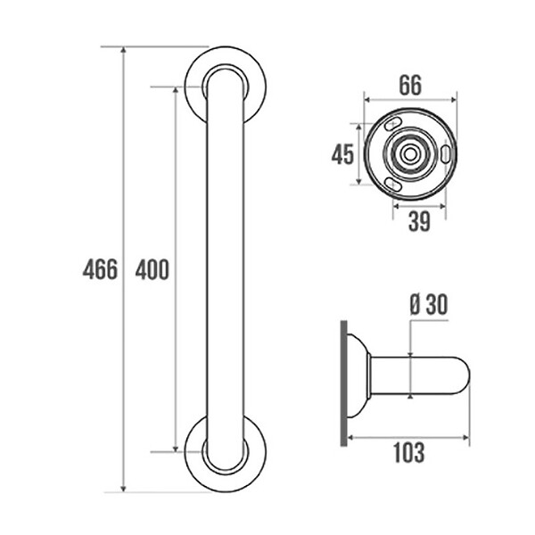 PELLET - Barre PMR droite Pellet - Ø 30 mm - 400 mm - Blanc - large