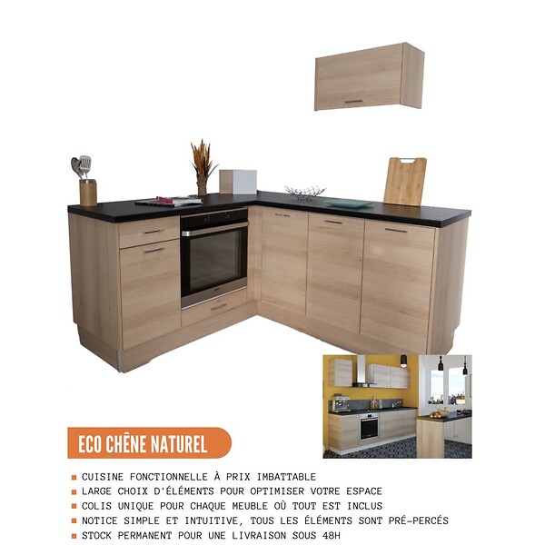 CUISINEANDCIE - Cuisineandcie - Meuble bas de cuisine Eco Chene Naturel 1 porte L 40 cm - large