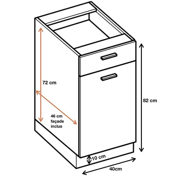CUISINEANDCIE - Cuisineandcie - Meuble bas de cuisine Eco Noyer Blanchi 1 porte 1 tiroir L 40 cm - large