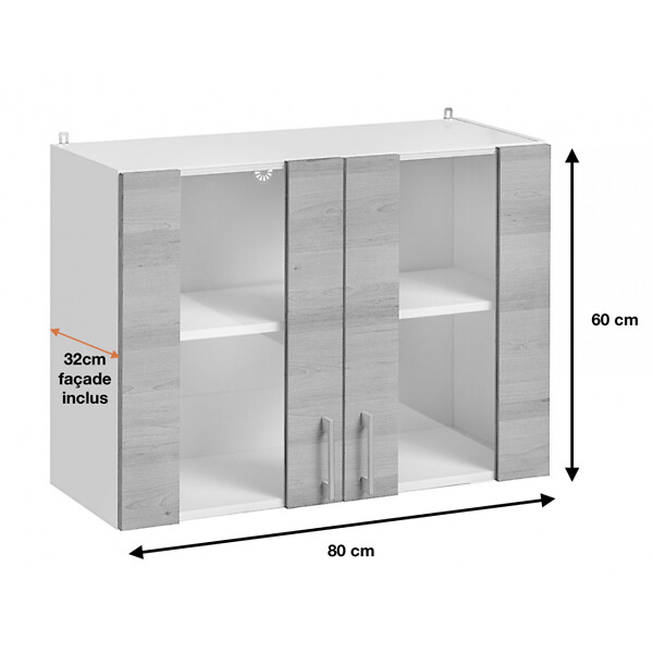 CUISINEANDCIE - Cuisineandcie - Meuble haut de cuisine Eco Blanc Brillant 2 portes vitrées L 80 cm - large