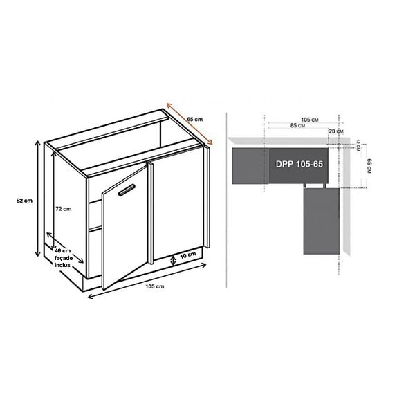 CUISINEANDCIE - Cuisineandcie - Meuble d'angle bas Eco Chene Naturel 1 porte L 105 cm - large