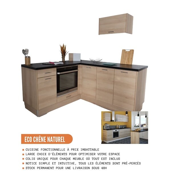 CUISINEANDCIE - Cuisineandcie - Meuble bas de cuisine Eco Chene Naturel 1 porte L 30 cm - large