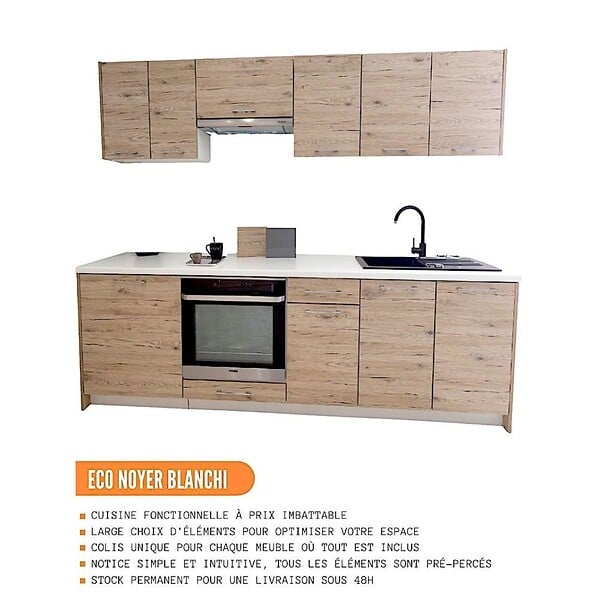 CUISINEANDCIE - Cuisineandcie - Meuble haut de cuisine Eco Noyer Blanchi 2 portes L 60 cm - large