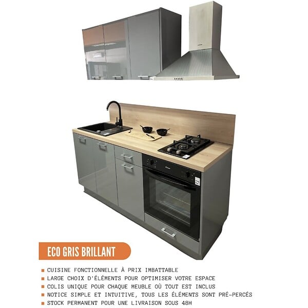 CUISINEANDCIE - Cuisineandcie - Meuble bas de cuisine Eco Gris Brillant 1 porte L 30 cm - large