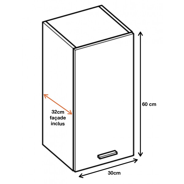 CUISINEANDCIE - Cuisineandcie - Meuble haut de cuisine Eco Blanc Brillant 1 porte L 30 cm - large