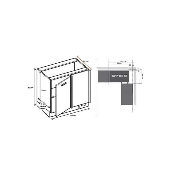 CUISINEANDCIE - Cuisineandcie - Meuble d'angle bas Eco Gris Brillant 1 porte L 105 cm - large