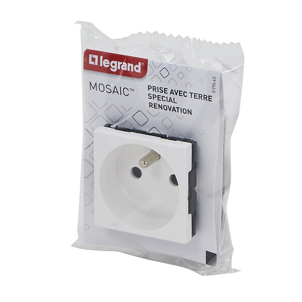 LEGRAND - Prise de courant rénovation Mosaic Blanc - 2 modules - 16A - large