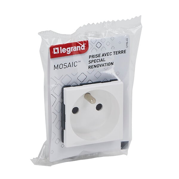 LEGRAND - Prise de courant rénovation Mosaic Blanc - 2 modules - 16A - large