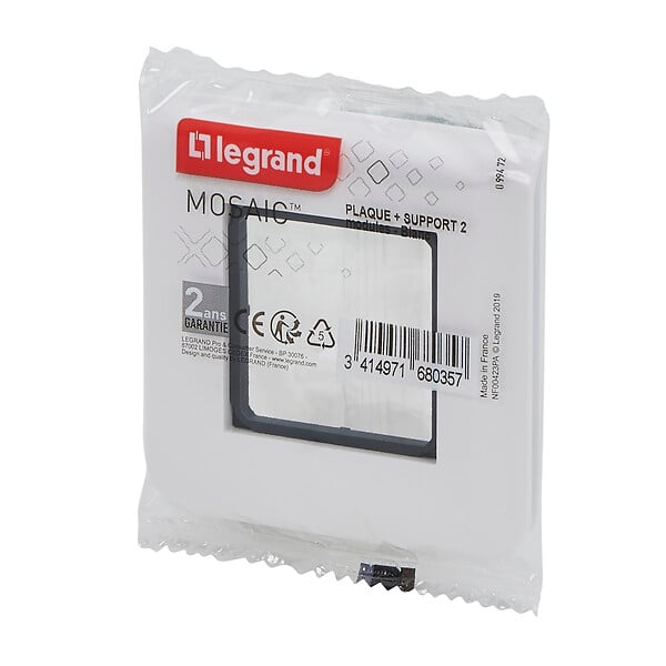 LEGRAND - Plaque Mosaic avec support à vis pour 2 modules - blanc - large