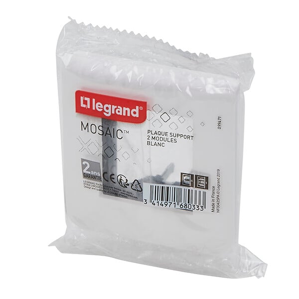 LEGRAND - Plaque Mosaic avec support à griffes pour 2 modules - blanc - large
