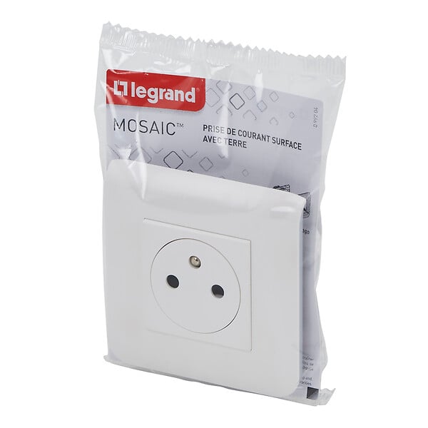LEGRAND - Prise de courant Surface Mosaic blanc avec plaque - large