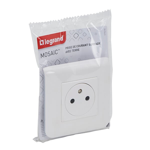 LEGRAND - Prise de courant Surface Mosaic blanc avec plaque - large
