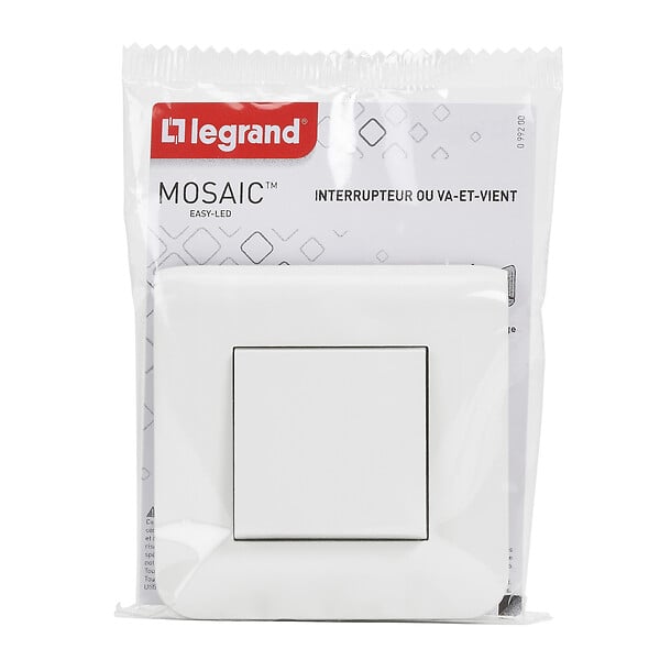 LEGRAND - Interrupteur va-et-vient Mosaic Blanc 10A avec plaque - large