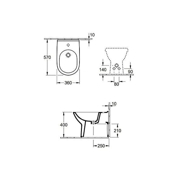 VILLEROY ET BOCH - Bidet sur pied O.NOVO - Bidet sur pieds blanc - 360 x 560 x 400 mm - réf : 54610001 - VILLEROY ET BOCH - large