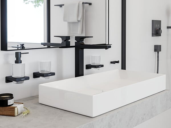 HANSGROHE - Hansgrohe Metropol Mitigeur de lavabo 260 poignée manette, bonde Push-Open, Noir mat (32512670) - large