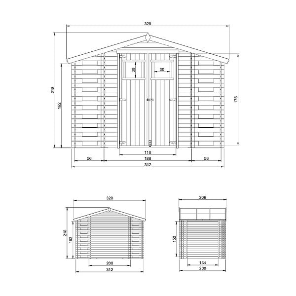 TIMBELA - Abri de jardin en bois et range bûches AVEC SOL TRAITÉ I206xL328xH218 cm/ 5,41 m2 - M391+M391G - large