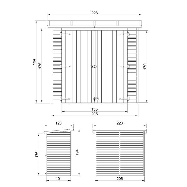 TIMBELA - Abri de jardin extérieur bois - H194x 223 x 123 cm / 2,1 m2 - M348 - large
