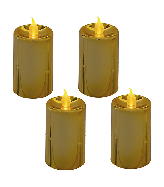FEERIC LIGHTS & CHRISTMAS - Lot de 4 Bougies lumineuses Or pailleté et Or métallisé  H 7.5 cm - large