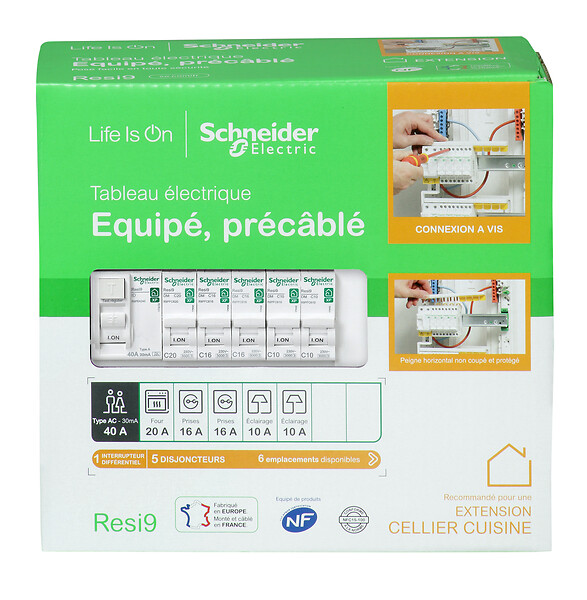 SCHNEIDER ELECTRIC - Tableau électrique équipé 1 rangée 13 modules RESI9 - large