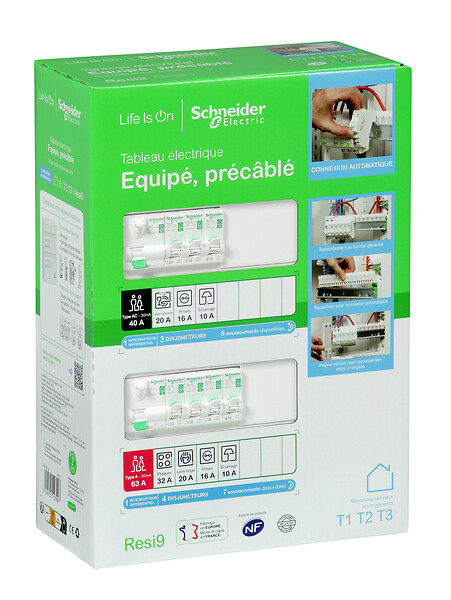 SCHNEIDER ELECTRIC - Tableau électrique pré équipé Resi9 du T1 au T3 2 rangées 26 modules - large