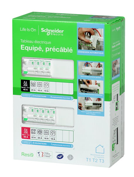 SCHNEIDER ELECTRIC - Tableau électrique pré équipé Resi9 du T1 au T3 2 rangées 26 modules - large