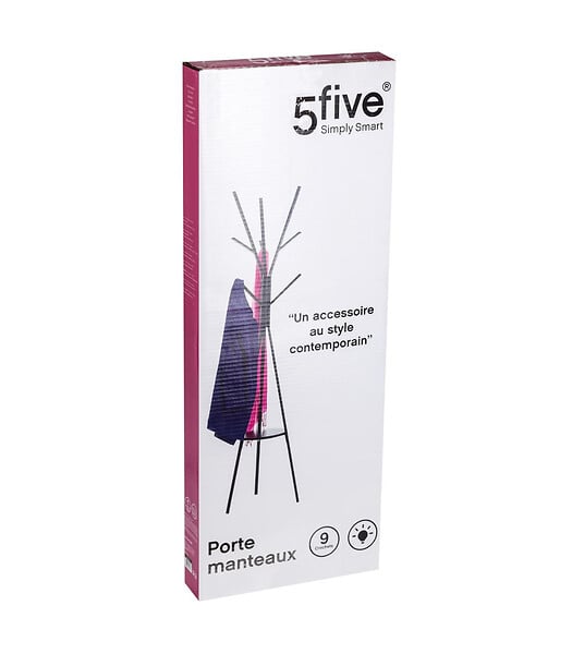 5 FIVE SIMPLY SMART - Porte-manteaux en Métal et Bois Noir 9 Patères H 180 cm - large