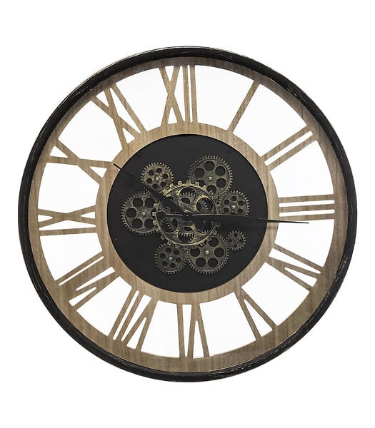 ATMOSPHERA - Pendule murale en Métal et Bois avec mécanisme apparent D 57 cm - large