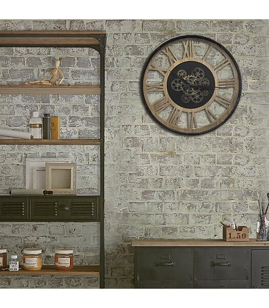 ATMOSPHERA - Pendule murale en Métal et Bois avec mécanisme apparent D 57 cm - large